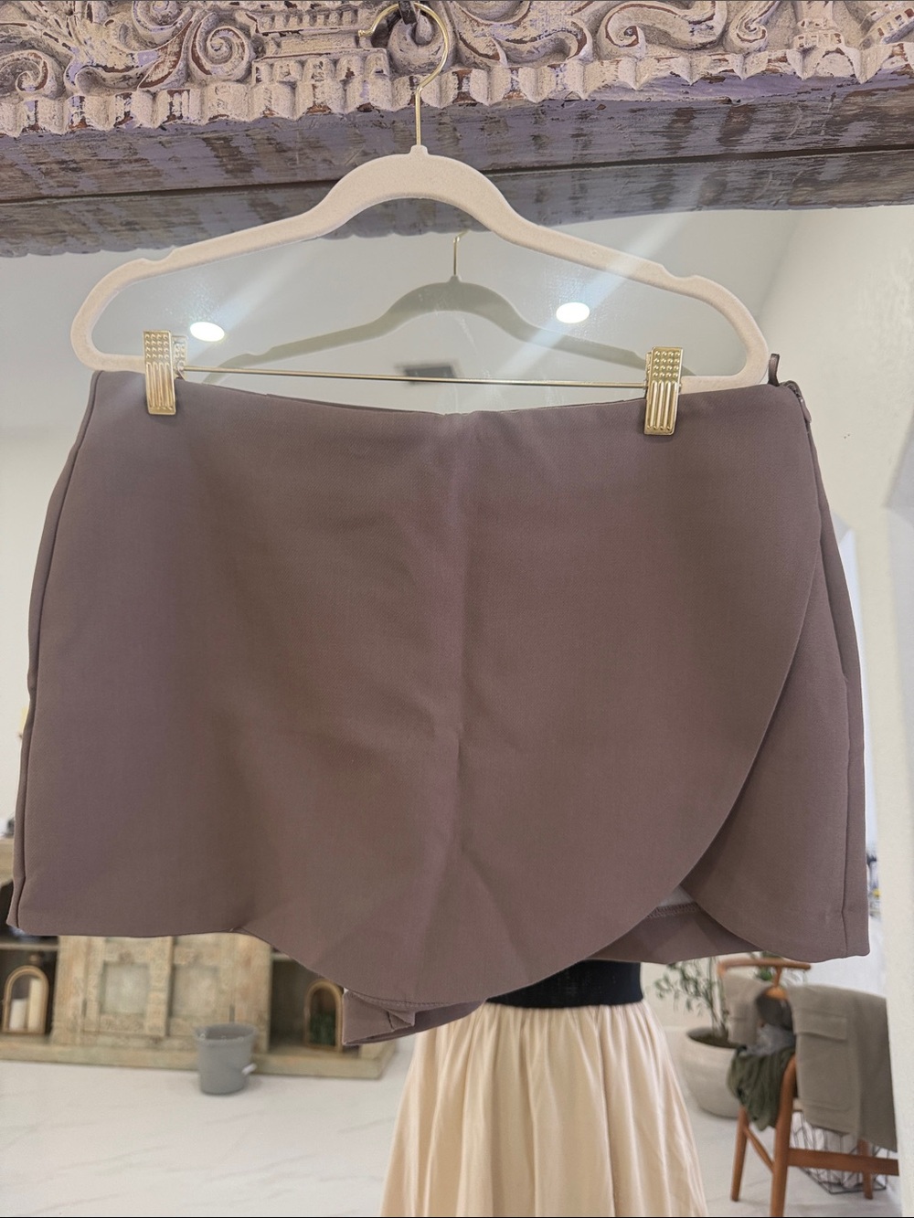 Zara Taupe Wrap-Front Skort